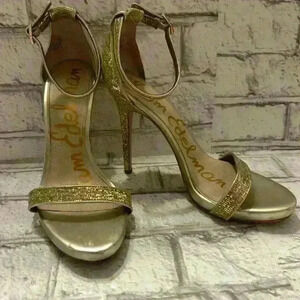 Women’s Sam Edelman Eleanor Gold Sparkle Stiletto Heels with Ankle Straps 8.5